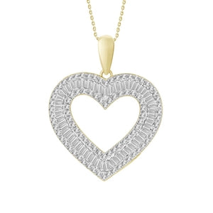 LADIES PENDANT 1/2 CT ROUND/BAGUETTE DIAMOND 10K YELLOW GOLD (CHAIN NOT INCLUDED)