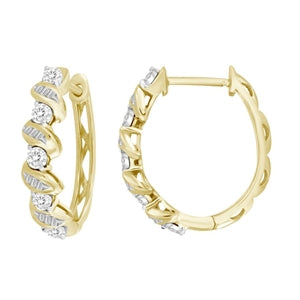 LADIES HOOPS 1/4 CT ROUND DIAMOND 10K YELLOW GOLD