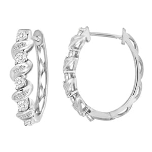 LADIES HOOPS 1/3 CT ROUND DIAMOND 10K WHITE GOLD