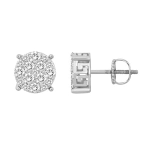 MEN'S EARRINGS 1 CT ROUND DIAMOND 10K WHITE GOLD