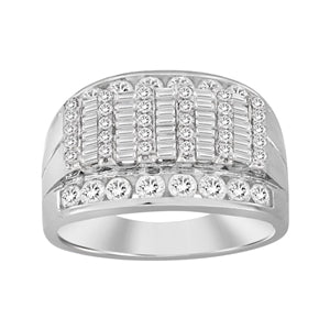 MEN'S RING 2 CT ROUND/BAGUETTE DIAMOND 10K WHITE GOLD