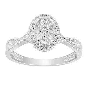 LADIES ENGAGEMENT RING 1/3 CT ROUND/BAGUETTE DIAMOND 10K WHITE GOLD