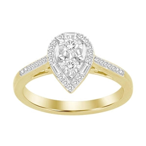 LADIES ENGAGEMENT RING 1/4 CT ROUND/BAGUETTE DIAMOND 10K YELLOW GOLD