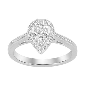 LADIES ENGAGEMENT RING 1/4 CT ROUND/BAGUETTE DIAMOND 10K WHITE GOLD