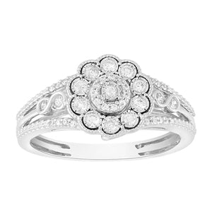 LADIES RING 1/4 CT ROUND DIAMOND 10K WHITE GOLD