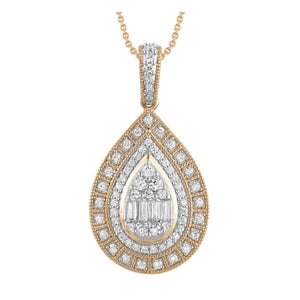 LADIES PENDANT 1/2 CT ROUND/BAGUETTE DIAMOND 10K ROSE GOLD