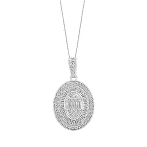 LADIES PENDANT 1/2 CT ROUND/BAGUETTE DIAMOND 10K WHITE GOLD