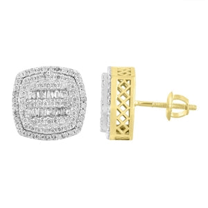 MEN'S EARRING 3/4 CT ROUND/BAGUETTE DIAMOND 10K YELLOW GOLD