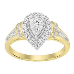 LADIES RING 1/3 CT ROUND/BAGUETTE DIAMOND 10K YELLOW GOLD