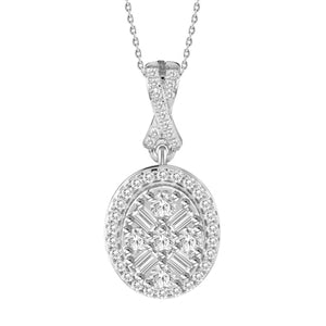 LADIES PENDANT 1/5 CT ROUND/BAGUETTE DIAMOND 10K WHITE GOLD