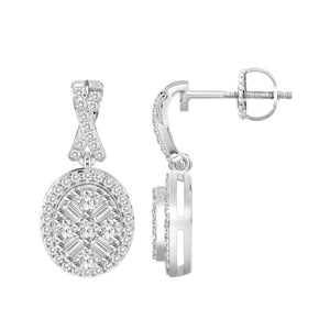 LADIES EARRING 1/3 CT ROUND/BAGUETTE  DIAMOND 10K WHITE GOLD