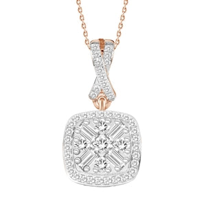 LADIES PENDANT 1/5 CT ROUND/BAGUETTE DIAMOND 10K ROSE GOLD