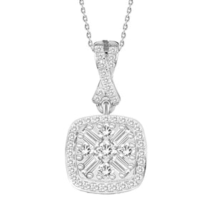 LADIES PENDANT 1/5 CT ROUND/BAGUETTE DIAMOND 10K WHITE GOLD