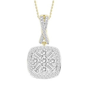 LADIES PENDANT 1/5 CT ROUND/BAGUETTE DIAMOND 10K YELLOW GOLD