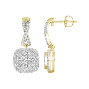 LADIES EARRING 1/3 CT ROUND/BAGUETTE  DIAMOND 10K YELLOW GOLD