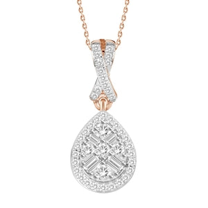 LADIES PENDANT 1/5 CT ROUND/BAGUETTE DIAMOND 10K ROSE GOLD