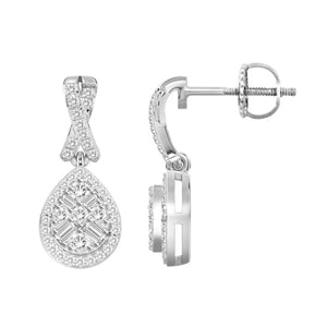 LADIES EARRING 1/3 CT ROUND/BAGUETTE  DIAMOND 10K WHITE GOLD