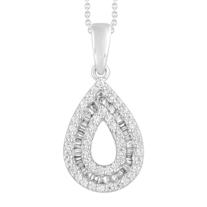 LADIES PENDANT 1/4 CT ROUND/BAGUETTE DIAMOND 10K WHITE GOLD