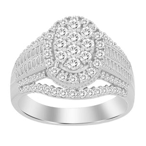 LADIES RING 1 CT ROUND/BAGUETTE DIAMOND 10K WHITE GOLD