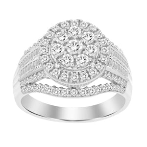 LADIES RING 1 CT ROUND/BAGUETTE DIAMOND 10K WHITE GOLD