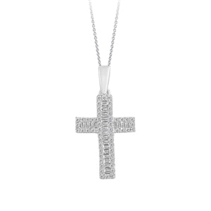 LADIES PENDANT 1/4 CT ROUND/BAGUETTE DIAMOND 10K WHITE GOLD