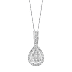 LADIES PENDANT 1/4 CT ROUND/BAGUETTE DIAMOND 14K WHITE GOLD