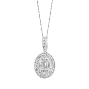 LADIES PENDANT 1/4 CT ROUND/BAGUETTE DIAMOND 10K WHITE GOLD