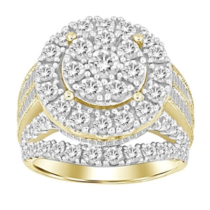 LADIES RING 3 CT ROUND/BAGUETTE DIAMOND 10K YELLOW GOLD