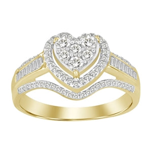 LADIES RING 1/2 CT ROUND/BAGUETTE DIAMOND 10K YELLOW GOLD