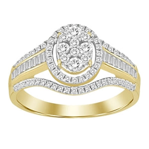 LADIES RING 1/2 CT ROUND/BAGUETTE DIAMOND 10K YELLOW GOLD