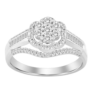 LADIES RING 1/2 CT ROUND/BAGUETTE DIAMOND 10K WHITE GOLD