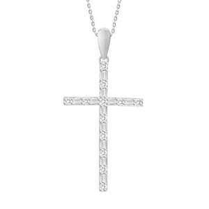 LADIES PENDANT 1/5 CT ROUND/BAGUETTE DIAMOND 14K WHITE GOLD