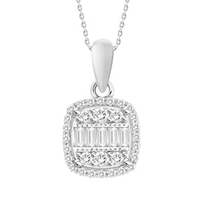 LADIES PENDANT 1/5 CT ROUND/BAGUETTE DIAMOND 10K WHITE GOLD