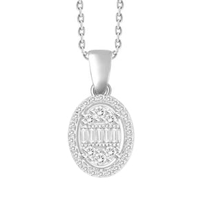 LADIES PENDANT 1/5 CT ROUND/BAGUETTE DIAMOND 10K WHITE GOLD