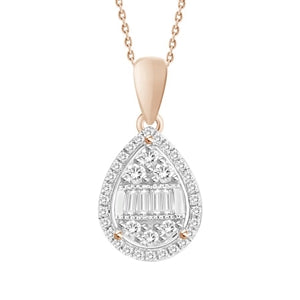 LADIES PENDANT 1/5 CT ROUND/BAGUETTE DIAMOND 10K ROSE GOLD