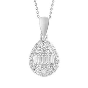 LADIES PENDANT 1/5 CT ROUND/BAGUETTE DIAMOND 10K WHITE GOLD