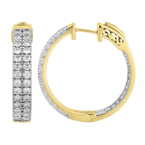 LADIES HOOPS 3 CT ROUND DIAMOND 10K YELLOW GOLD