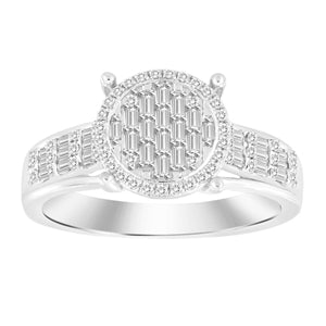 LADIES RING 1/3 CT ROUND/BAGUETTE DIAMOND 10K WHITE GOLD