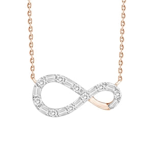 LADIES PENDANT 1/5 CT ROUND/BAGUETTE DIAMOND 10K ROSE GOLD