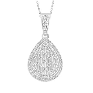 LADIES PENDANT 1/3 CT ROUND/BAGUETTE DIAMOND 10K WHITE GOLD