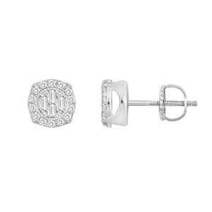 LADIES EARRING 1/4 CT ROUND/BAGUETTE DIAMOND 10K WHITE GOLD