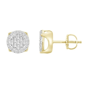 LADIES EARRING 1/4 CT ROUND/BAGUETTE DIAMOND 10K YELLOW GOLD