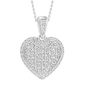 LADIES PENDANT 1/3 CT ROUND/BAGUETTE DIAMOND 10K WHITE GOLD