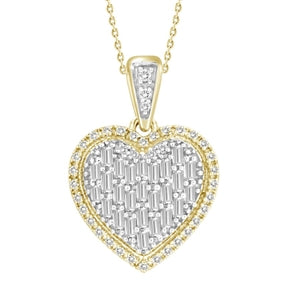 LADIES PENDANT 1/3 CT ROUND/BAGUETTE DIAMOND 10K YELLOW GOLD