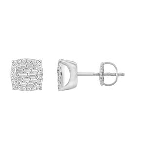 LADIES EARRING 1/4 CT ROUND/BAGUETTE DIAMOND 10K WHITE GOLD