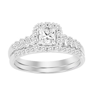 LADIES BRIDAL RING SET 1/2 CT PRINCESS/ROUND DIAMOND 14K WHITE GOLD