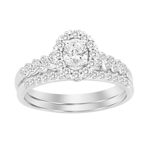 LADIES BRIDAL RING SET 1/2 CT OVAL/ROUND DIAMOND 14K WHITE GOLD