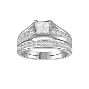 LADIES BRIDAL RING SET 1/2 CT ROUND/PRINCESS DIAMOND 10K WHITE GOLD