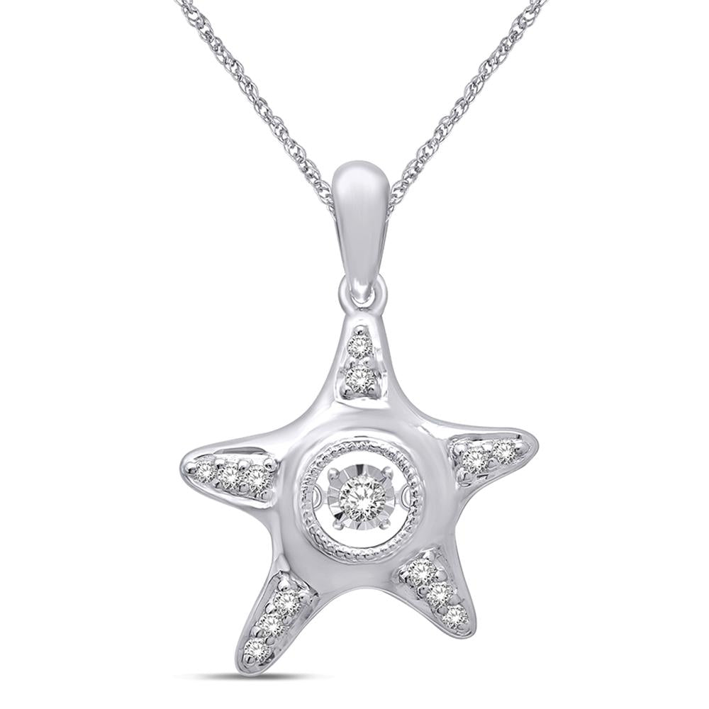 Sterling Silver 1/8 Ctw Moving Diamond Sea Life Pendant