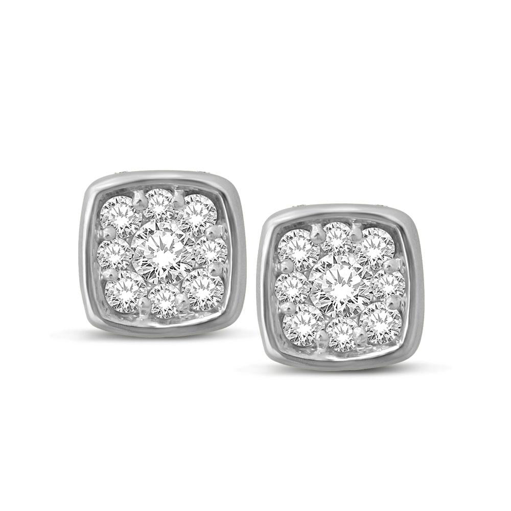 14K White Gold 1/5 Ctw Diamond Square Flower Earrings